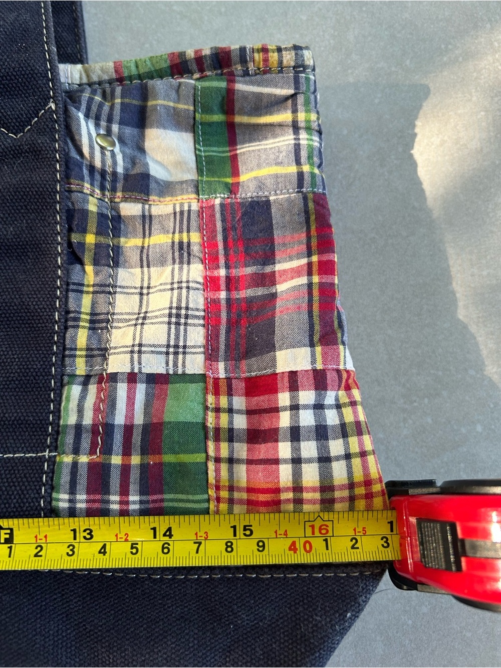 J.Crew 2007 Patchwork Madras Plaid Tote Bag Leather Logo Preppy Coastal - Picture 4 of 7